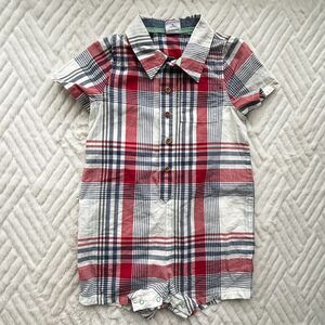 Egg by Susan Lazar 18M Plaid Short Sleeve Romper Red Blue Check Cotton